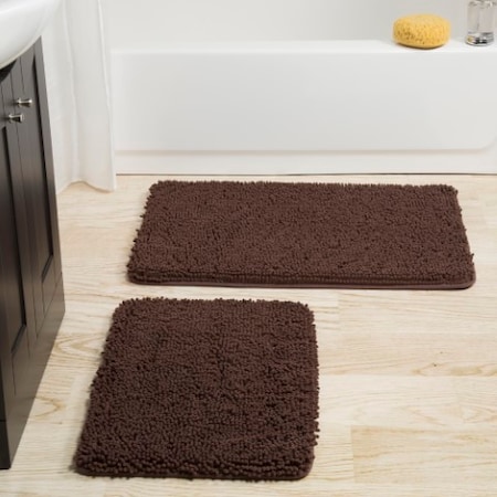 Hastings Home 2 Piece Memory Foam Shag Bath Mat - Chocolate 181991DXJ